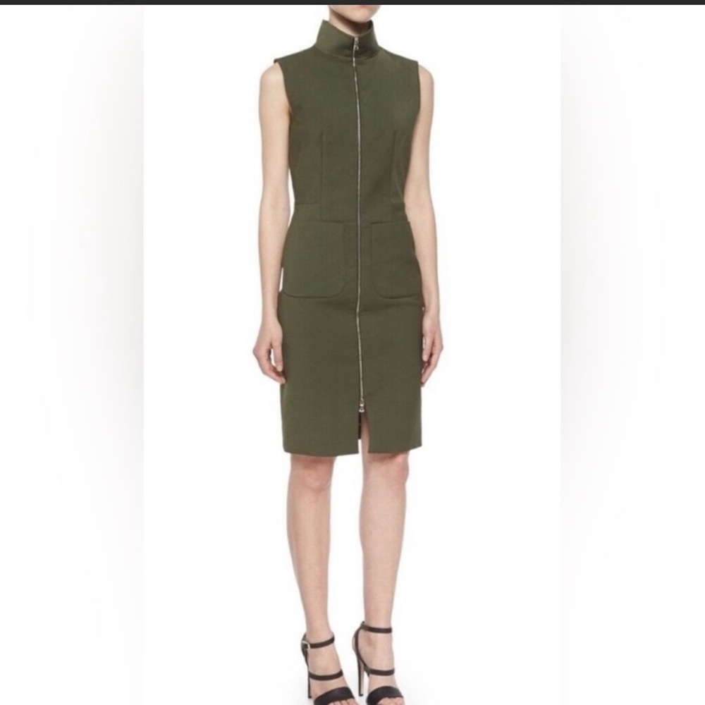 L’AGENCE Olive Green Mock Neck Zip Dress – Size 2 / XS | Sleek + Modern